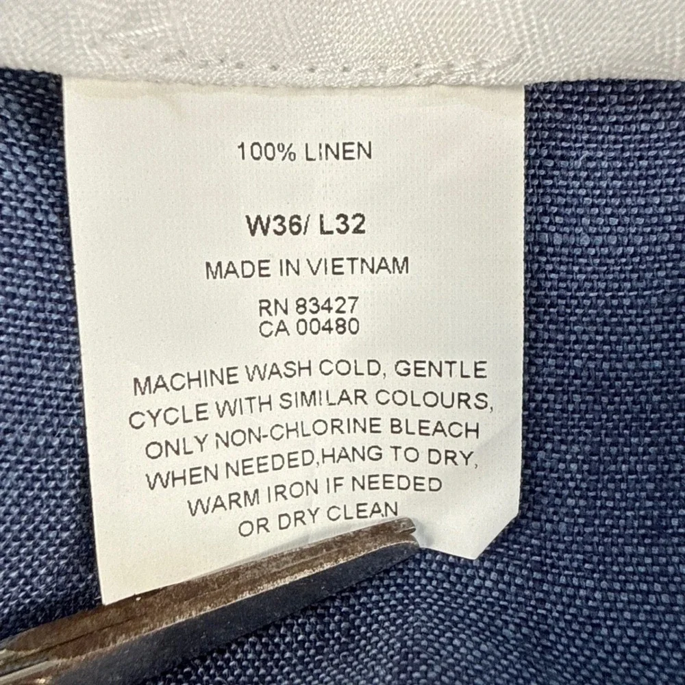 Savile Row Co Linen Trousers Mens 36x32 Blue Straight Leg Flat Front EUC